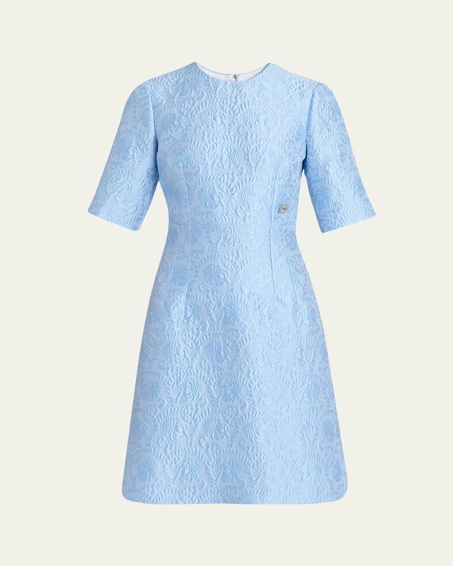 Floral Jacquard Matelasse Mini Dress with DG Pin