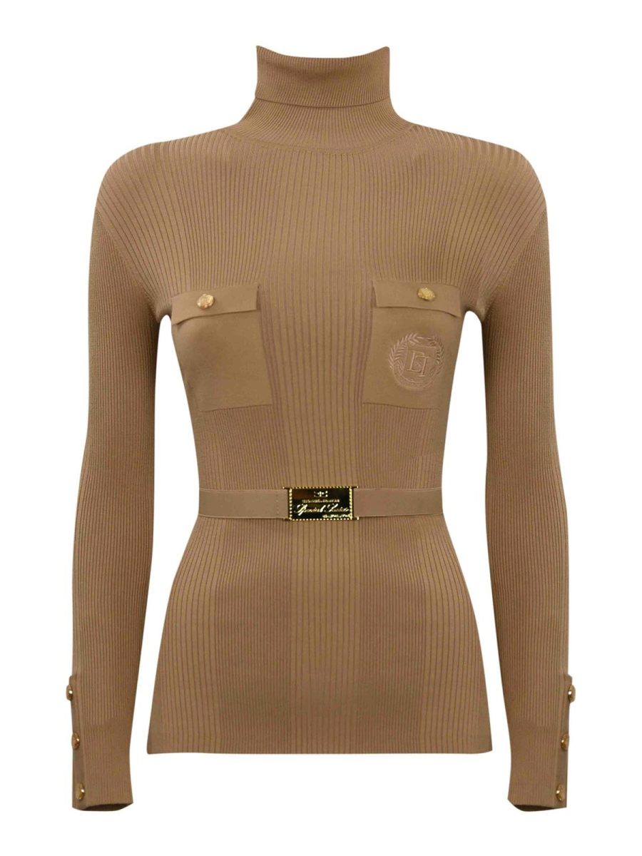 Elisabetta Franchi Pull Col Rond - Marron