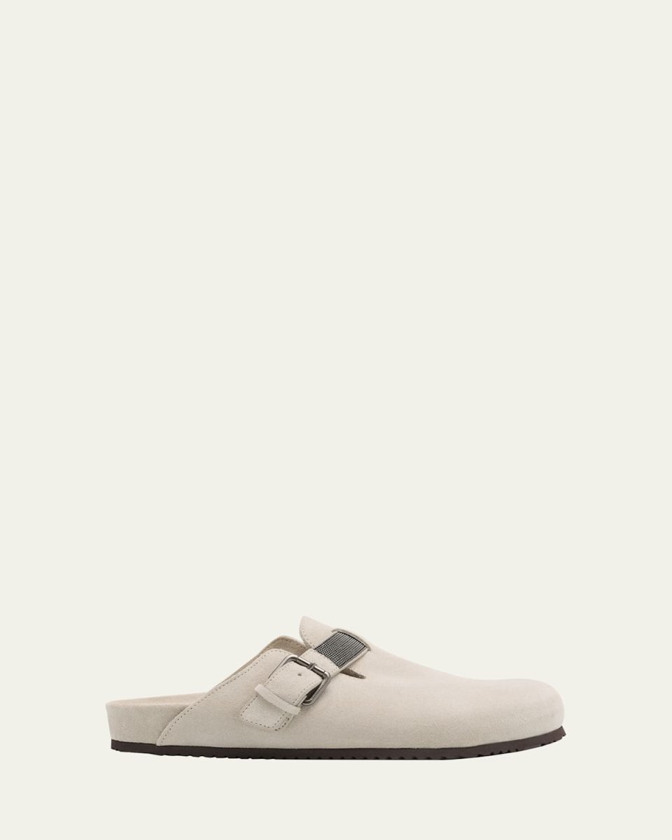 Suede Monili Buckle Mules