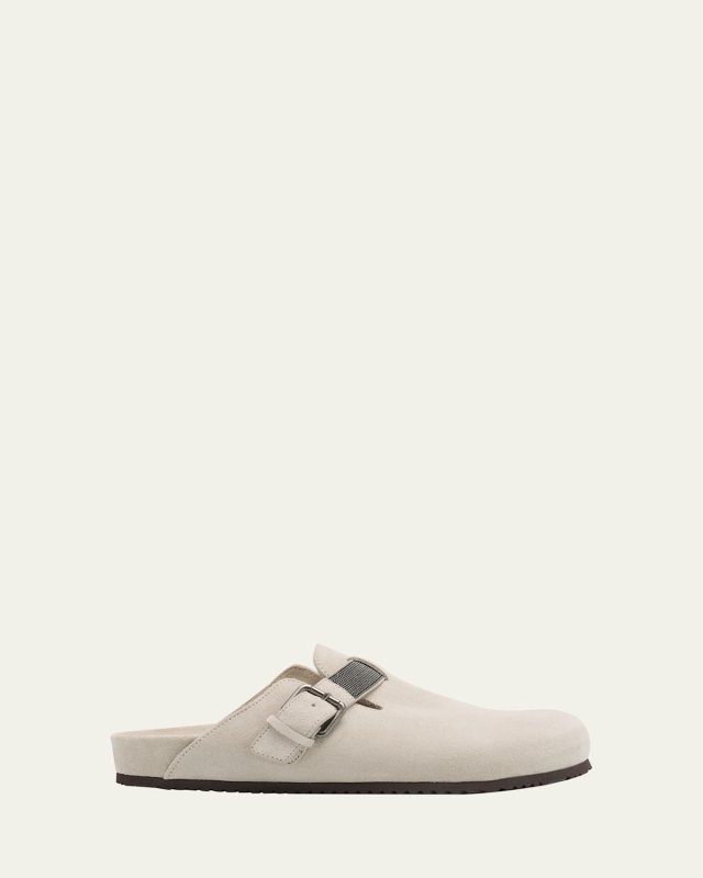 Suede Monili Buckle Mules