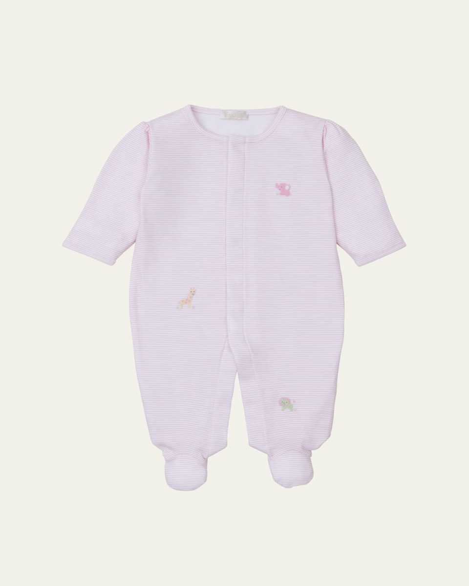 Girl's Jungle Mates Striped Hand Embroidered Footie, Size Newbor