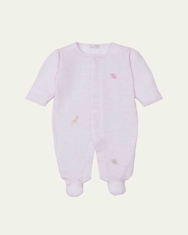 Girl's Jungle Mates Striped Hand Embroidered Footie, Size Newbor