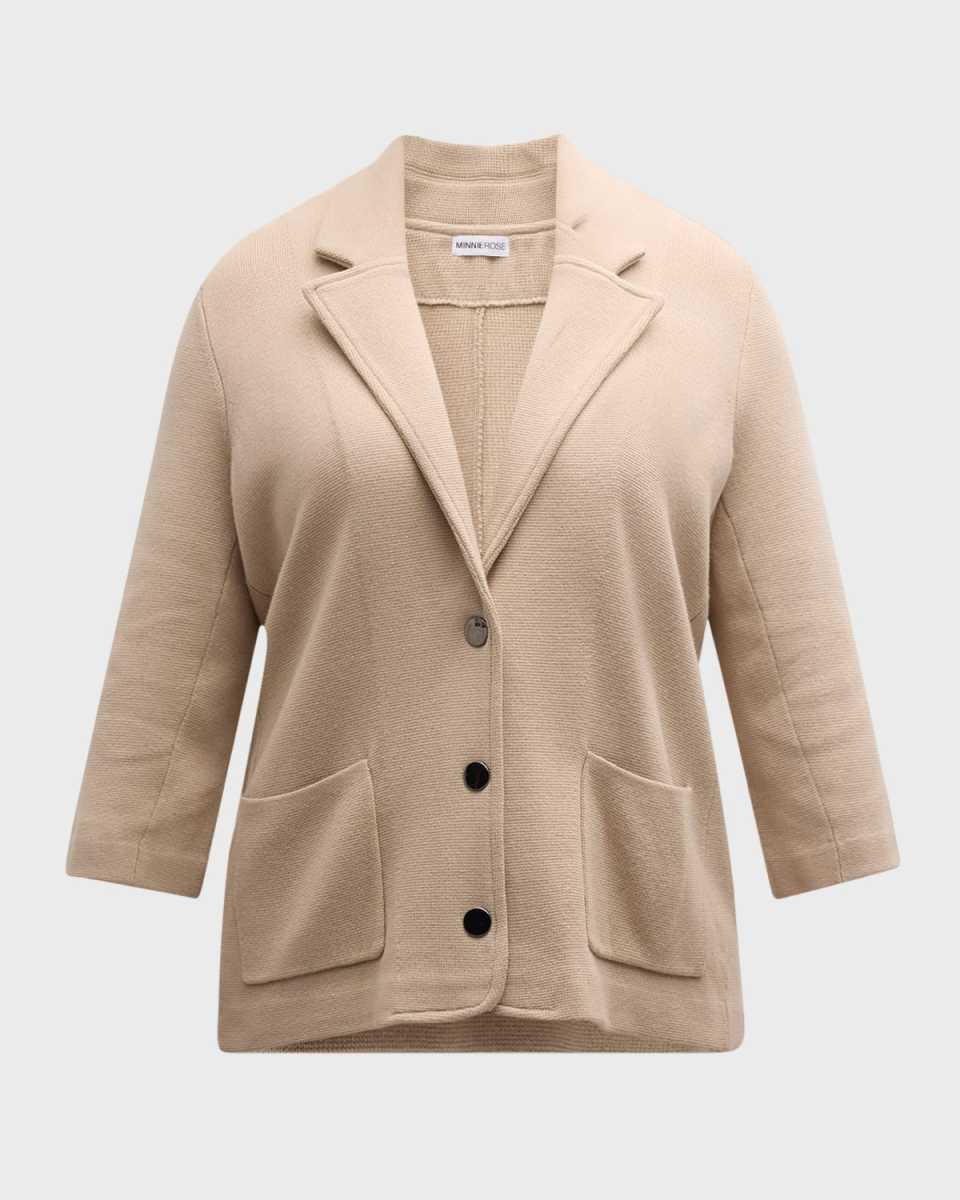 3/4-Sleeve Cotton-Blend Blazer