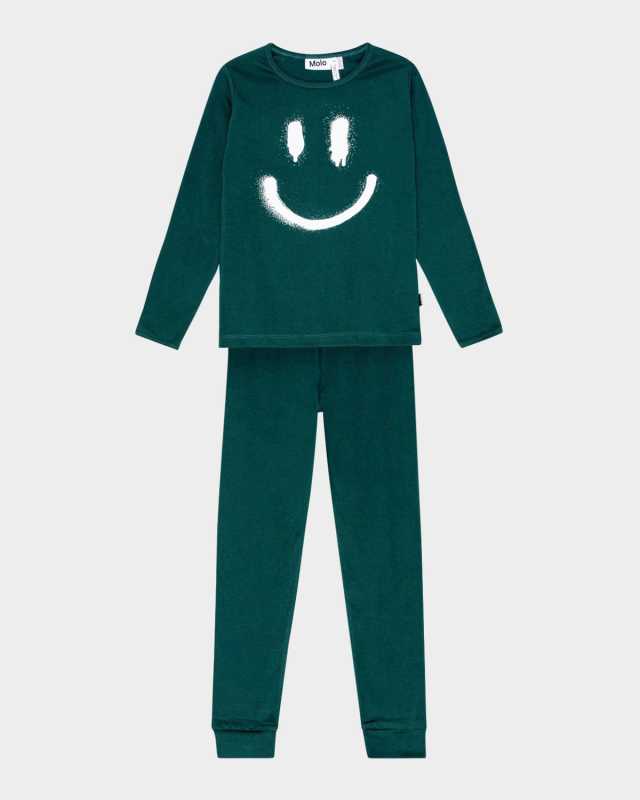 Boy's Lue Happy Face-Print 2-Piece Set, Size 8-12