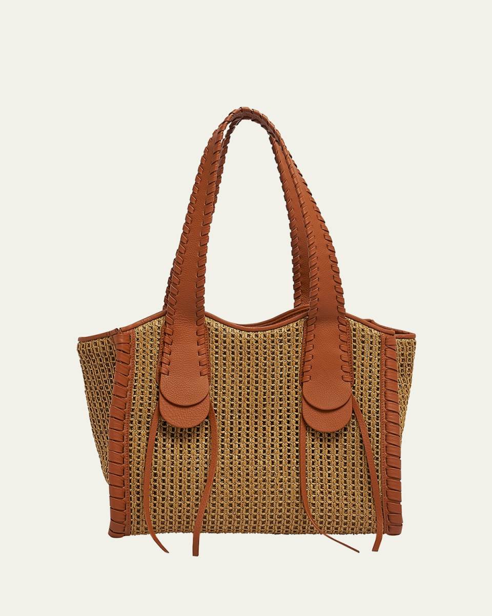 Monty Tote Bag in Raffia and Calfskin Leather