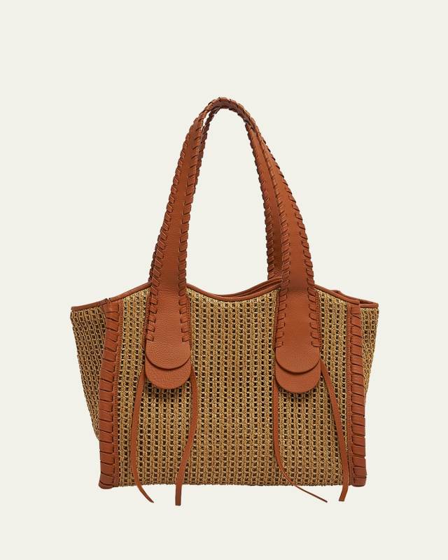 Monty Tote Bag in Raffia and Calfskin Leather