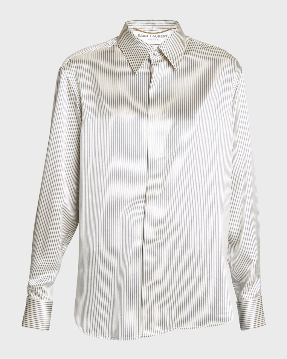 Striped Satin Button-Front Blouse