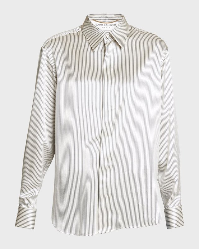 Striped Satin Button-Front Blouse