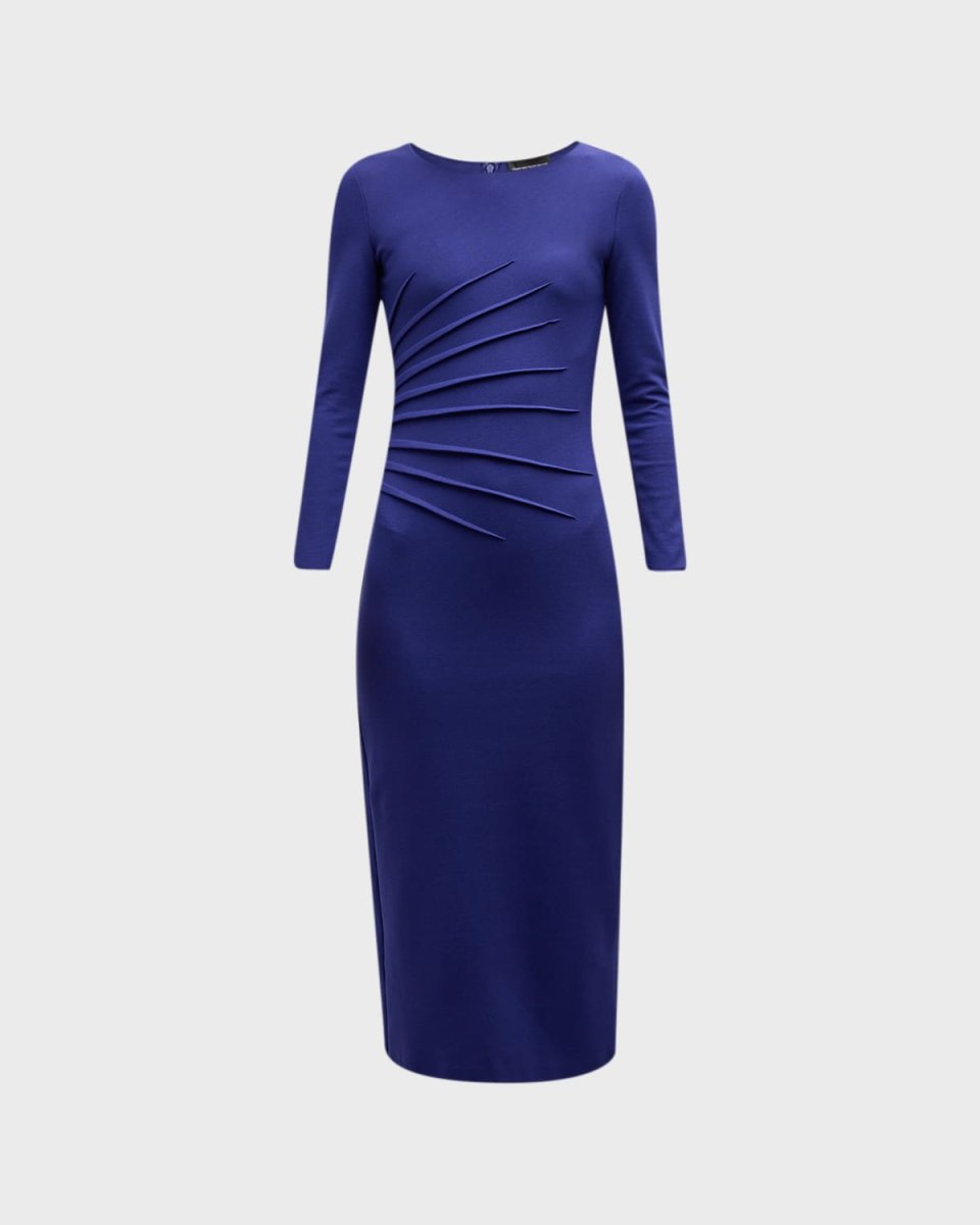 Pintuck Jersey Midi Sheath Dress