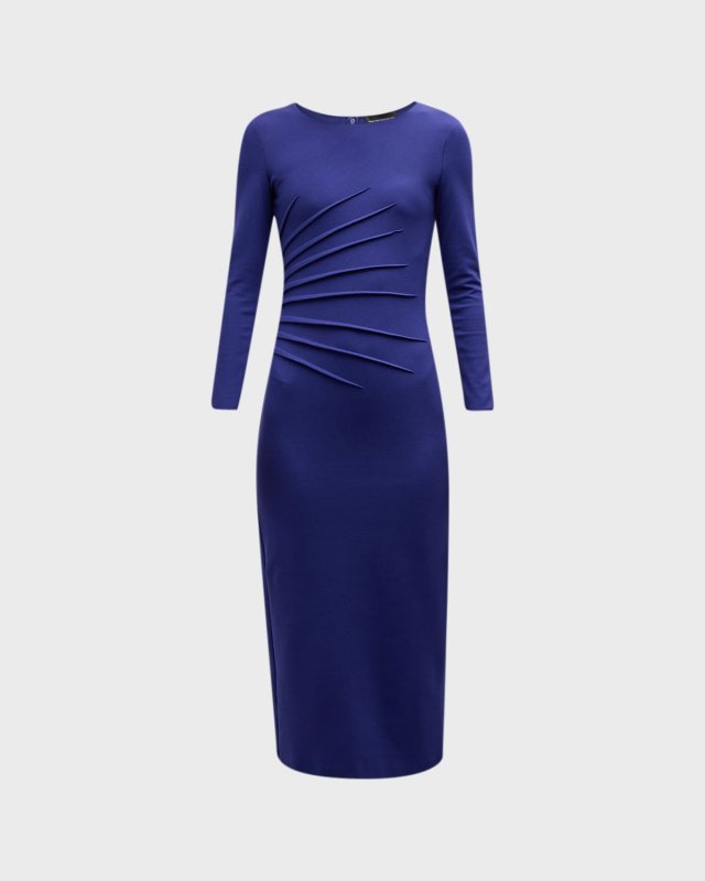 Pintuck Jersey Midi Sheath Dress