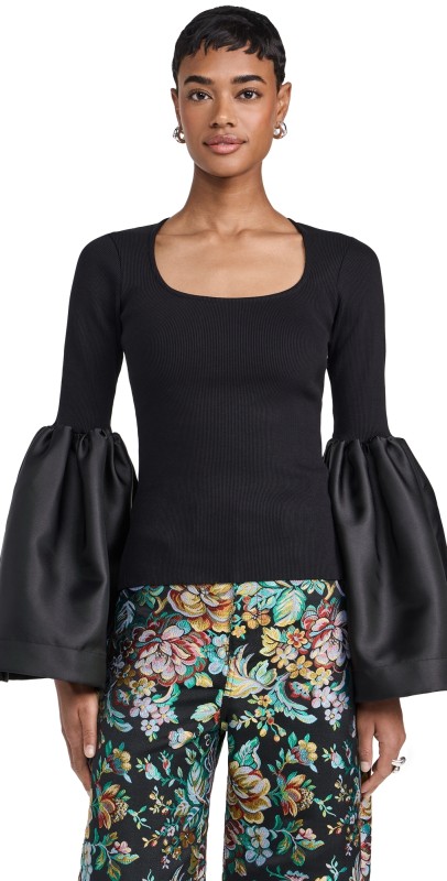 Marques Almeida Scooped Neck Puff Sleeve Top Black