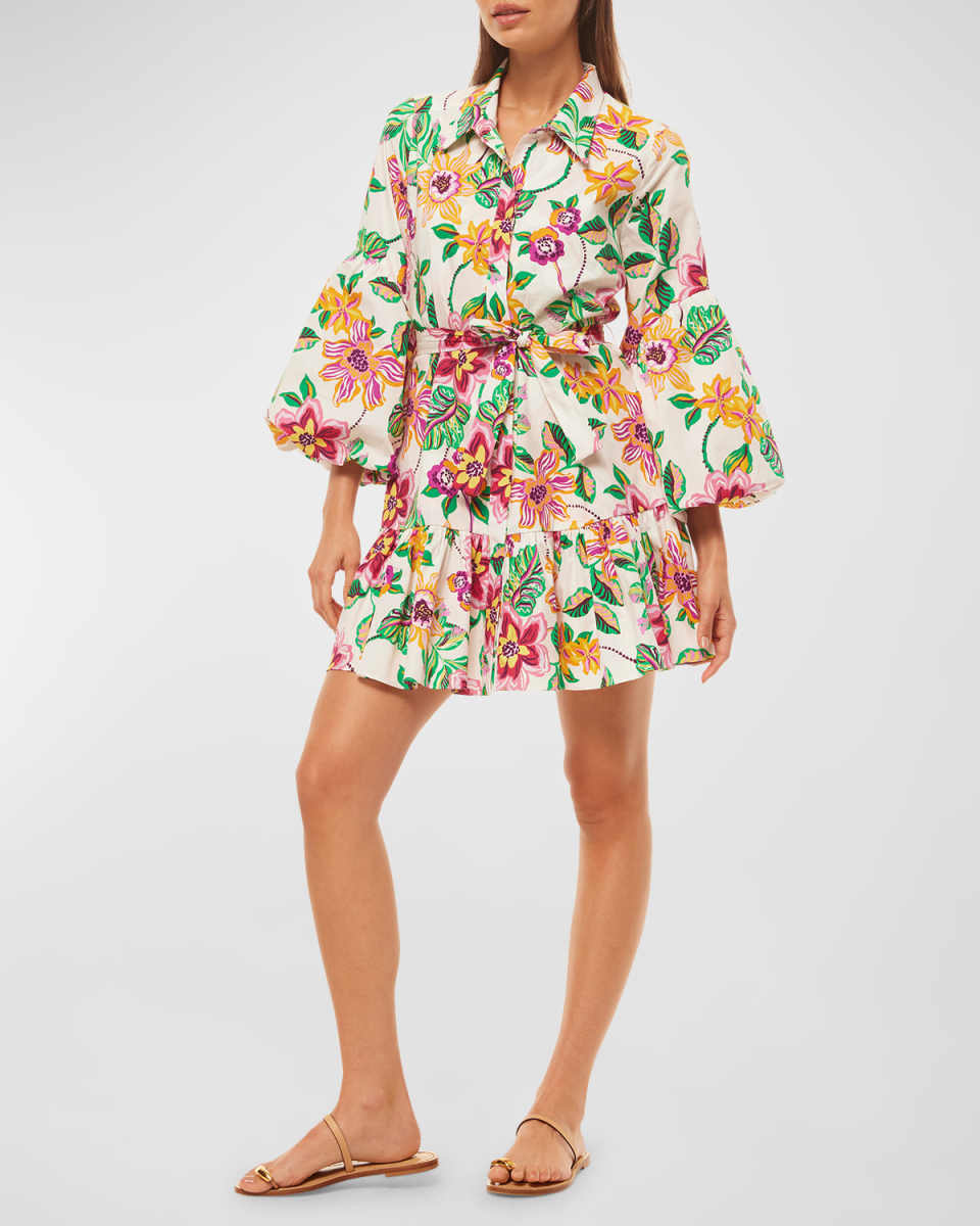 Martina Floral-Print Balloon-Sleeve Mini Shirtdress