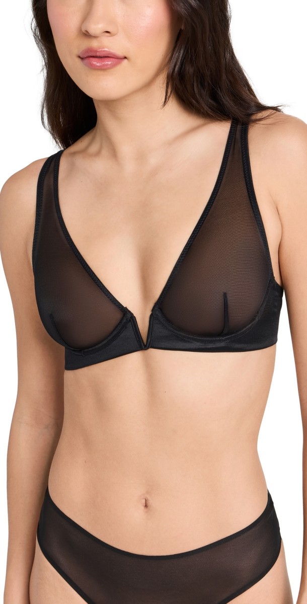 Commando Chic Mesh Plunge Underwire Bra Black