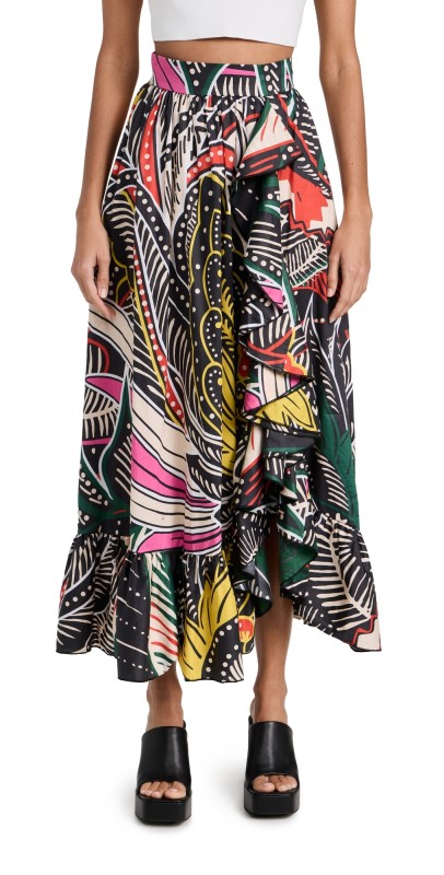Figue Samira Skirt Waxcloth Bird Multi Black