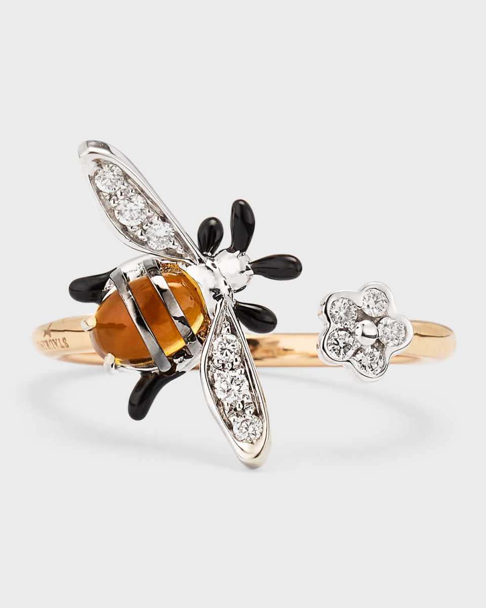 Rose Gold Diamond and Citrine Ring, Size 6.75