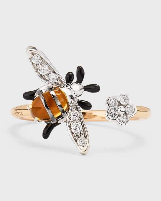 Rose Gold Diamond and Citrine Ring, Size 6.75