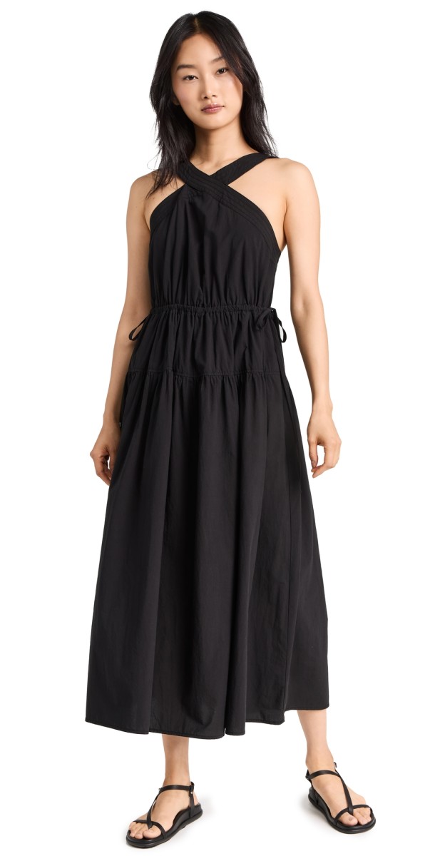 Madewell Poplin Halter Tiered Midi Dress True Black