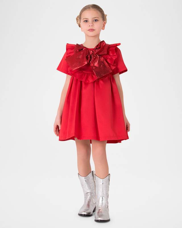 Girl's Dress W/ Oversized Bow, Size 3T-12