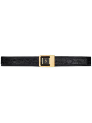 Saint Laurent logo-plaque croc-effect leather belt