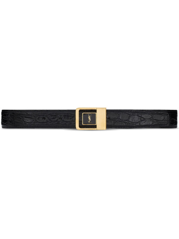 Saint Laurent logo-plaque croc-effect leather belt
