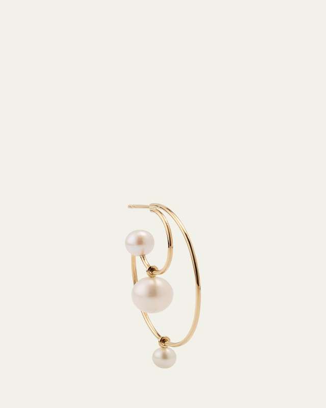 Bain Perle Double Hoop Earring with Freshwater Pearls and 14K Yellow Gold, Single