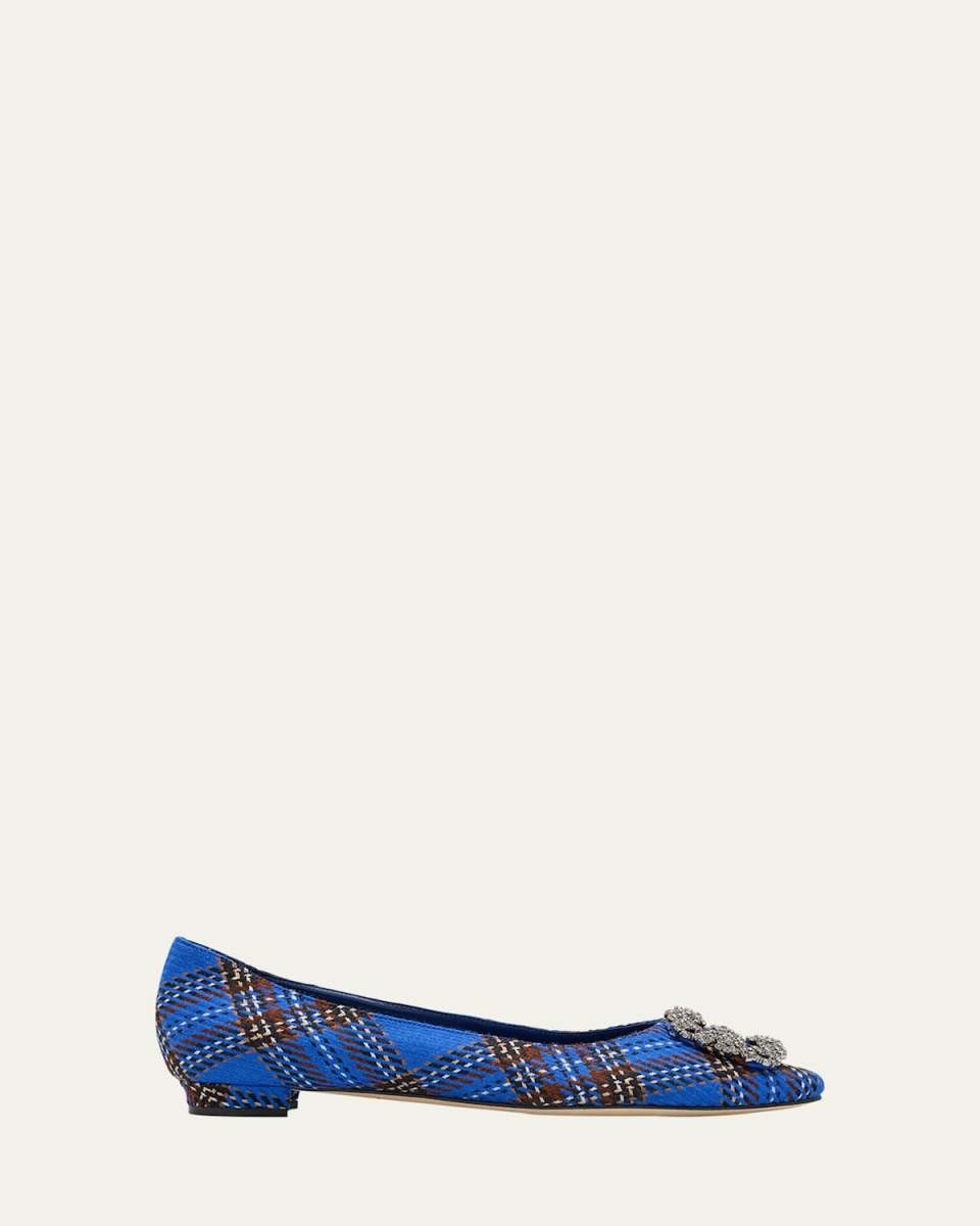 Hangisi Plaid Wool Buckle Ballerina Flats