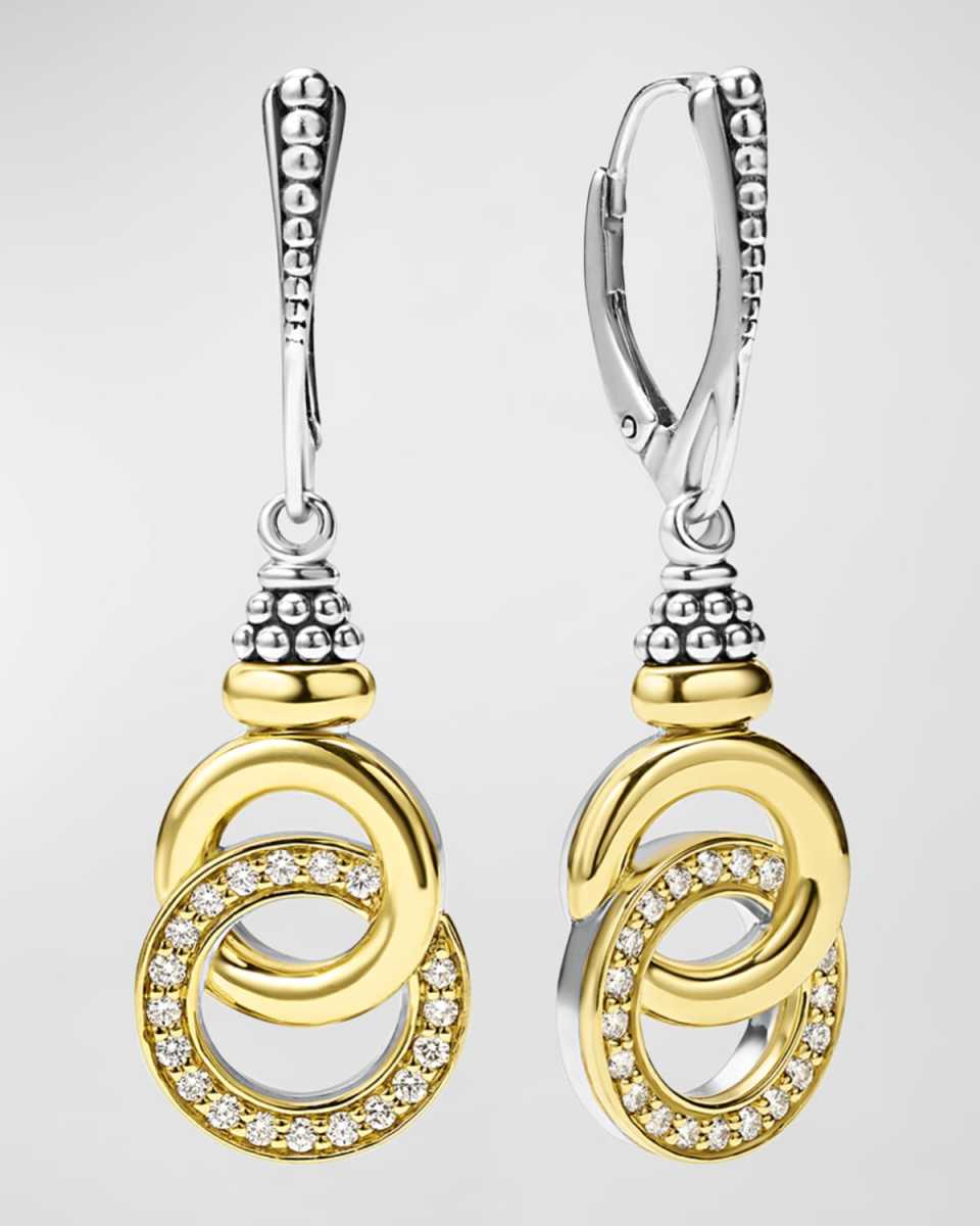 Signature Caviar Two-Tone Interlocking Diamond Drop Earrings