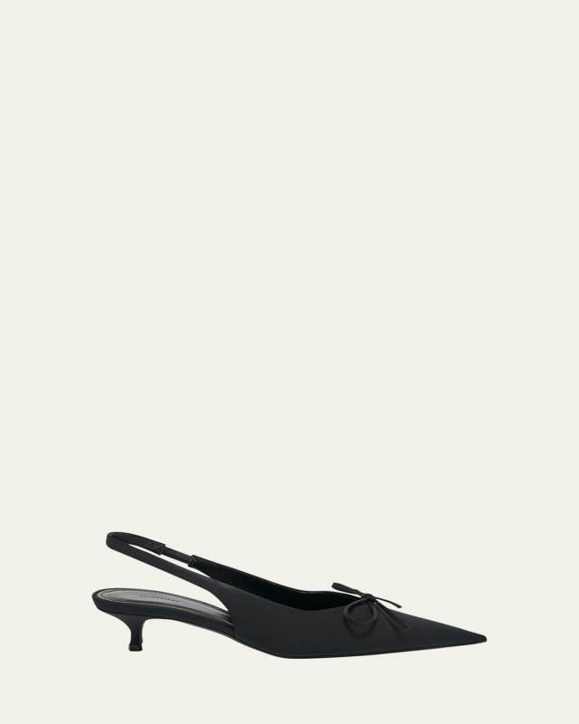 Knife Bow Kitten-Heel Slingback Pumps
