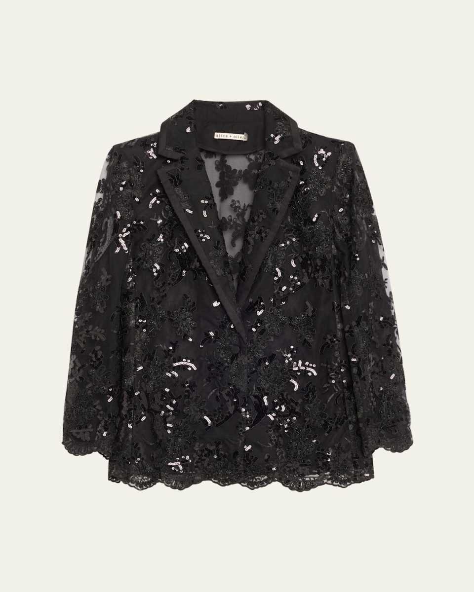 Judith Embellished Sheer Lace Blazer