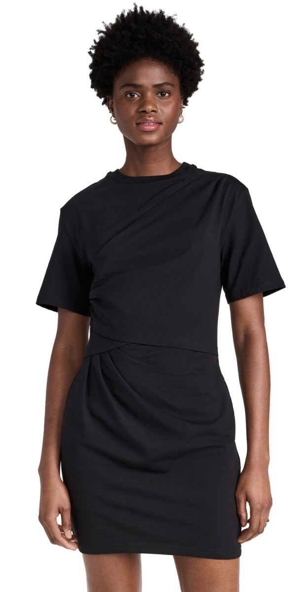 SIMKHAI Zeus Draped T-Shirt Dress Black