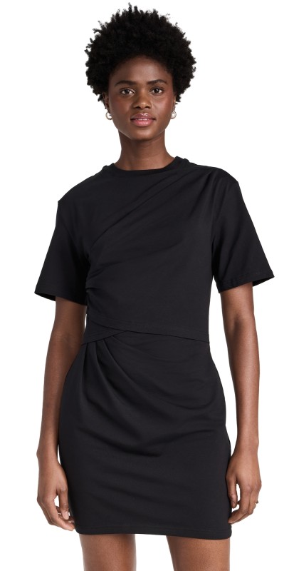 SIMKHAI Zeus Draped T-Shirt Dress Black
