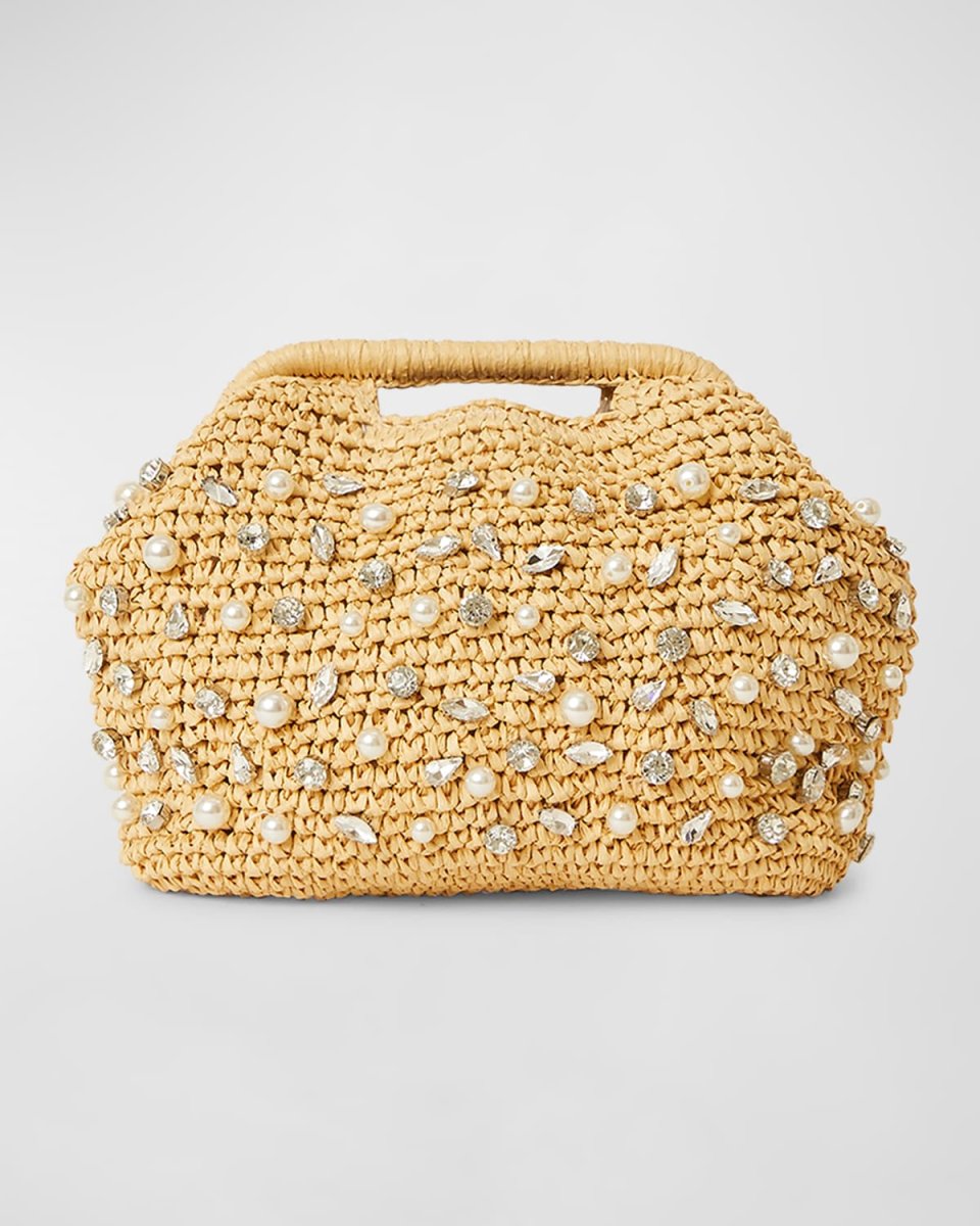 Bardo Embellished Straw Clutch Bag