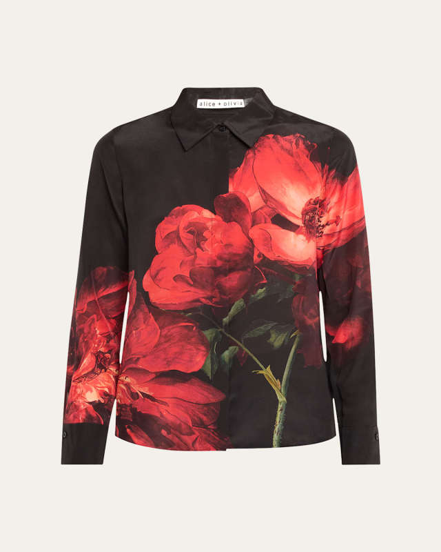 Brady Floral Silk Slim Button-Front Shirt