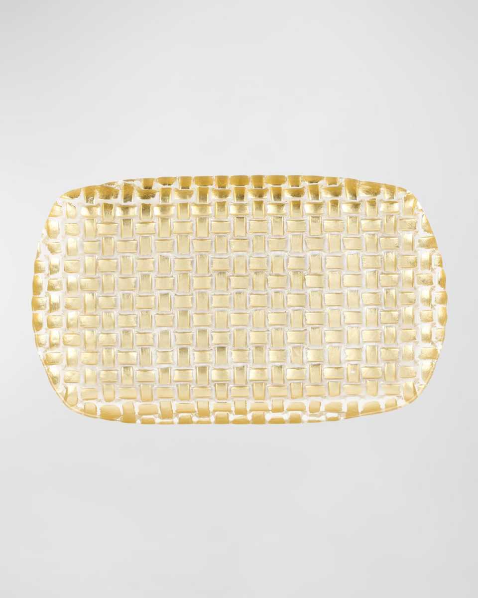 Rufolo Glass Metallic Basketweave Rectangular Tray