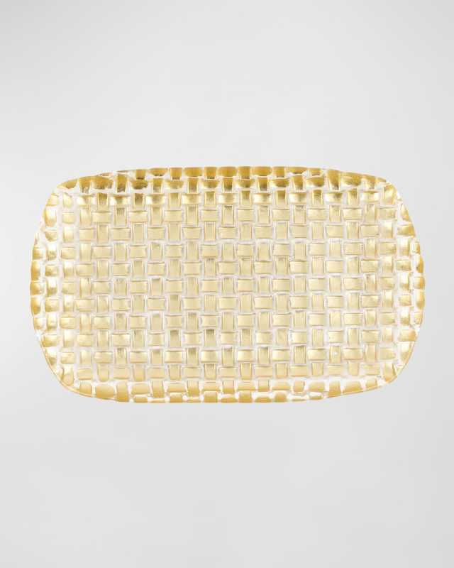 Rufolo Glass Metallic Basketweave Rectangular Tray
