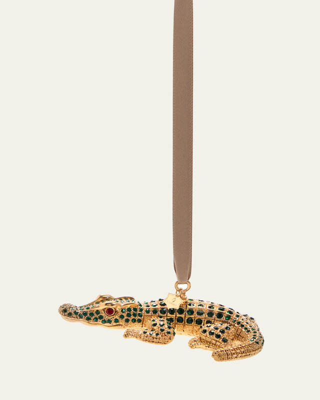 Crystal-Embellished Crocodile Christmas Ornament
