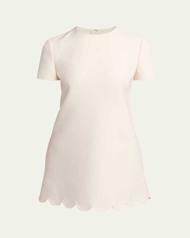 Scalloped Hem Short-Sleeve Mini Shift Dress