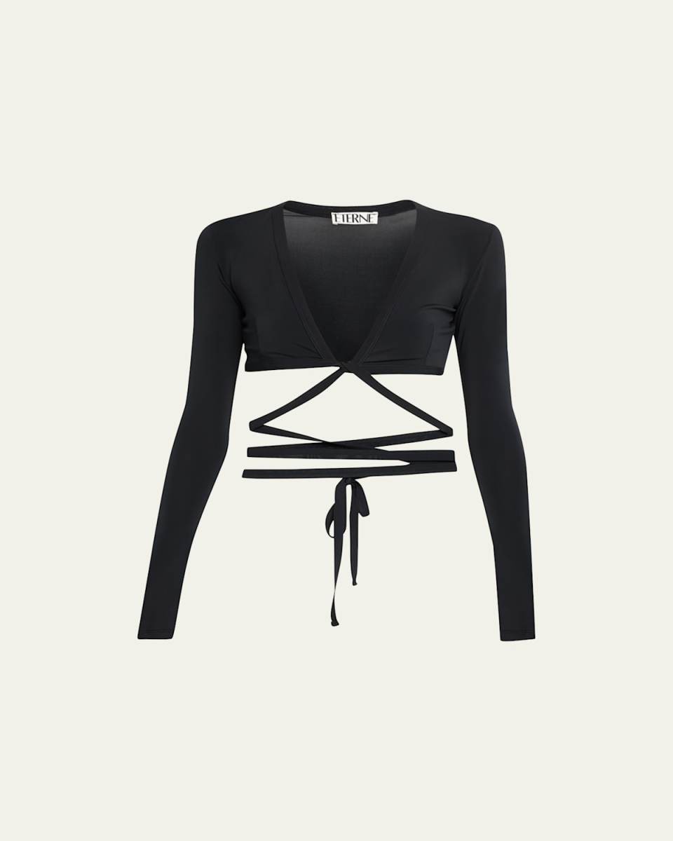 Simone Wraparound Tie V-Neck Jersey Top