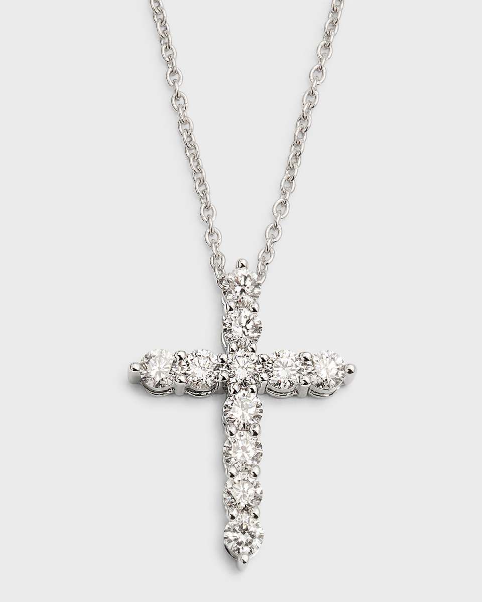 18K Yellow Gold Round Diamond Cross Pendant, 1.0tcw