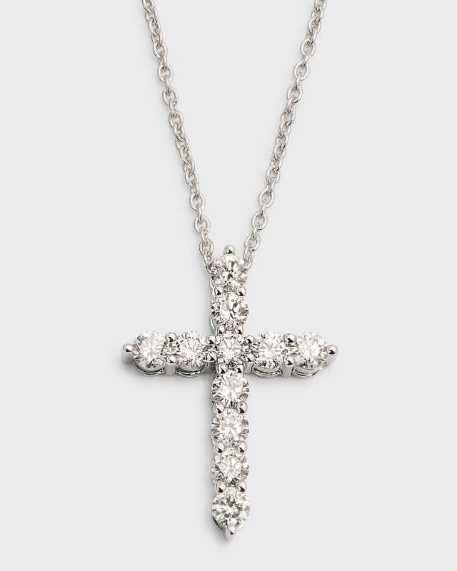 18K Yellow Gold Round Diamond Cross Pendant, 1.0tcw