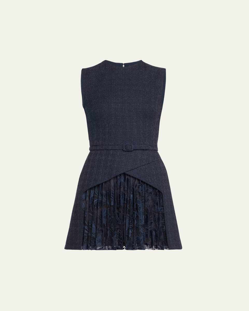 Carnation Guipure Pleated Mini Dress with Self Belt