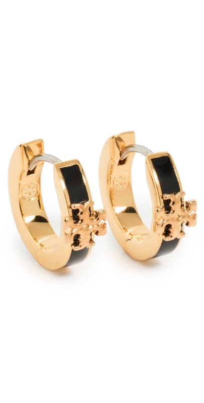Tory Burch Kira Enamel Huggie Earrings Tory Gold / Black