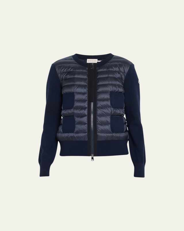 Puffer-Front Wool Cardigan