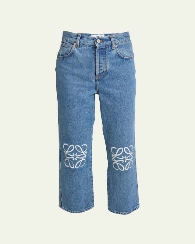 Cropped Jeans with Anagram Knee Detail