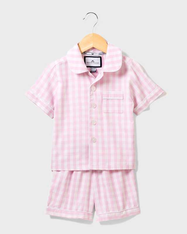 Kid's Gingham Pajama Set w/ Contrast Piping, Size 6M-14