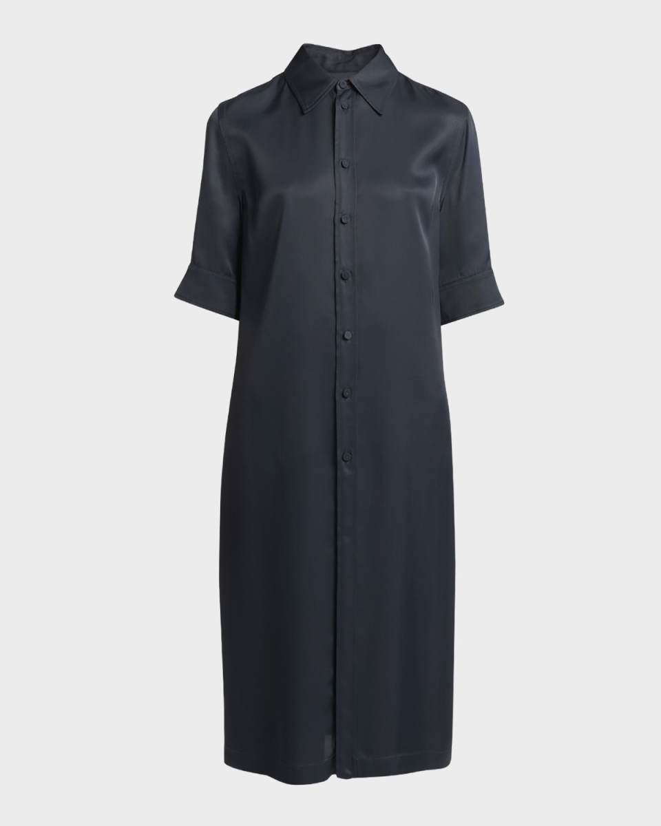 Short-Sleeve Collared Matte Fluid Tunic Shirt