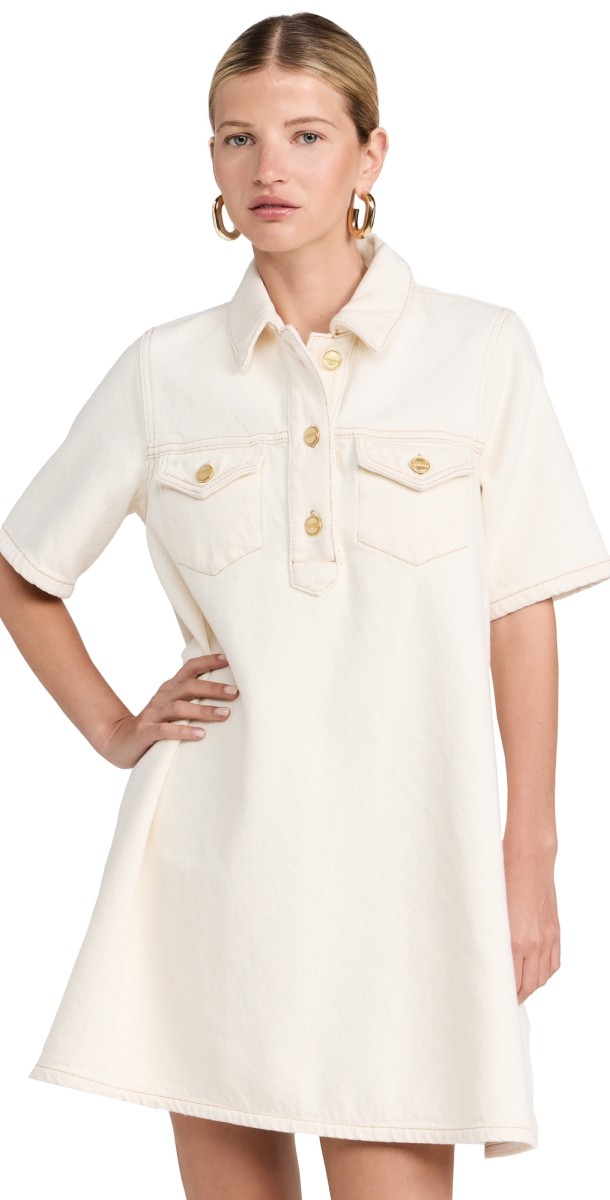 GANNI Heavy Denim Mini Dress Egret