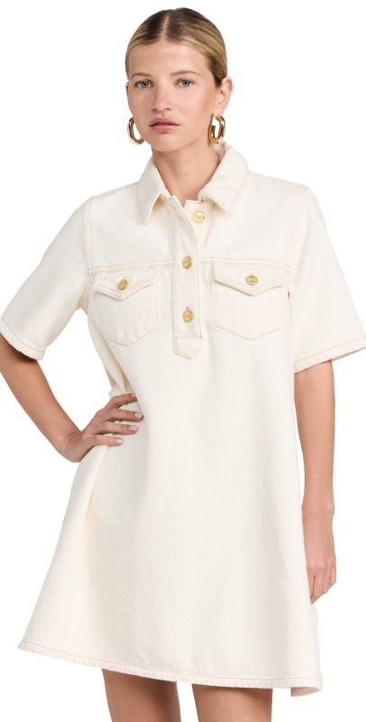 GANNI Heavy Denim Mini Dress Egret