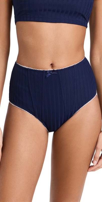 STAUD Brenton High Rise Bikini Bottoms Navy/White