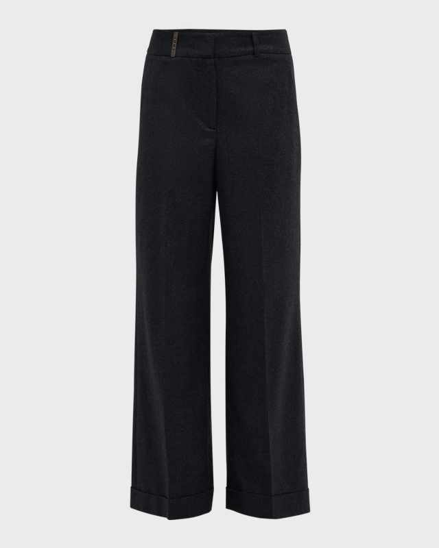 Pleated High-Rise Check-Print Palazzo Pants
